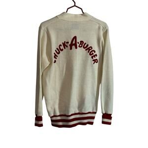 VTG Cheerleader Supply Co. Chuck A Burger Striped Large Sweater Cardigan USA